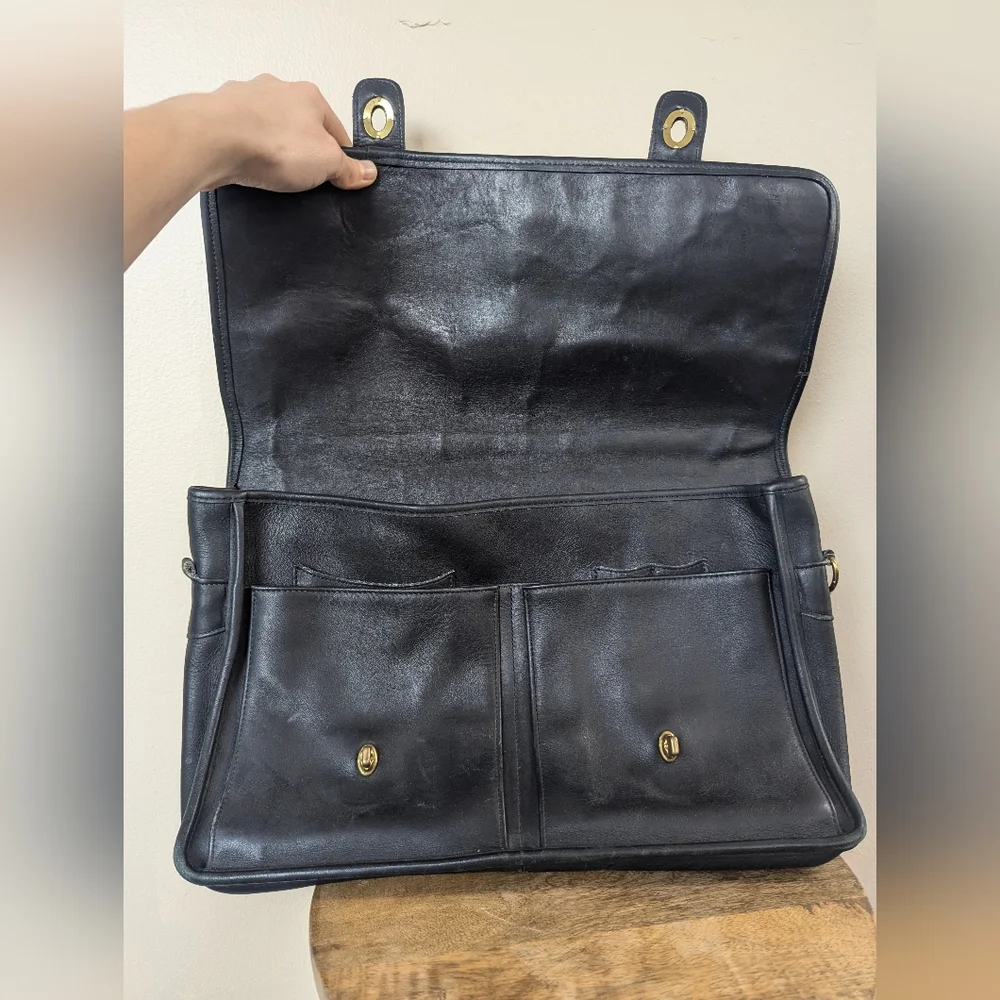 VINTAGE 1990's Coach No. 5275 Prescott Briefcase, Black Leather Messenger Bag